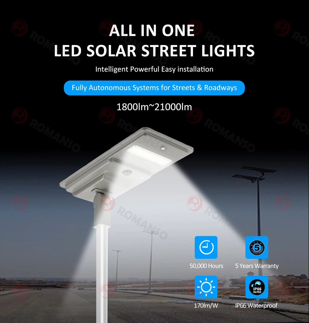 Smart Street Lighting System with Pole Road Light IP66 Waterproof 180lm/W Solar Street Lights