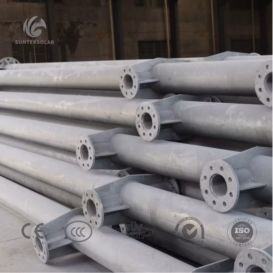 아연 도금 이중 팔 원추형 팔각형 높은 돛대 강철 금속 야외 교통 표지 LED 태양 광 거리 정원 조명 조명 램프 극